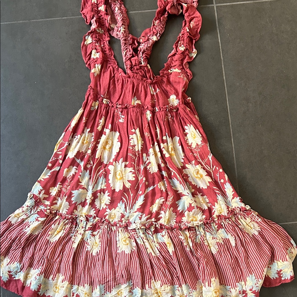 Free People Red and Cream Floral Midi Dress